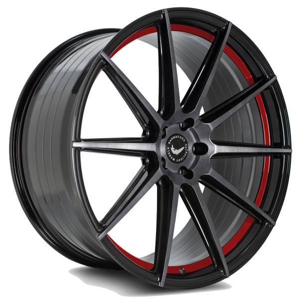 BARRACUDA PROJECT 2.0 Higloss-Black brushed Surface/undercut Colour trim rot Felge 10,5x22 - 22 Zoll